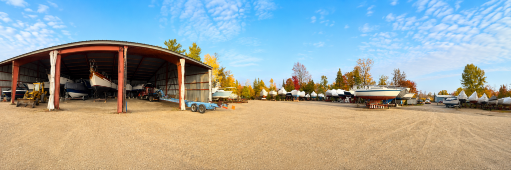 Harbor West Yacht Services boat storage and service yard in Traverse City, Michigan